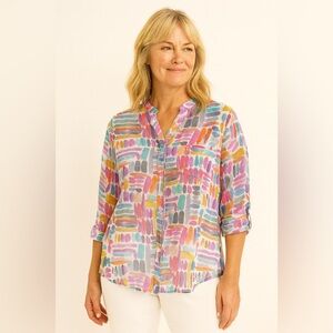 Linea Domani • NWT $115 Colorful Abstract Top PTP 21”
